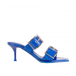 Alexander McQueen Blue Heeled Buckle Leather Womens Sandals