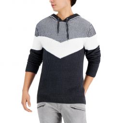 Mens Colorblock Ribbed Hooded Sweater