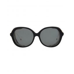 Thom Browne Unisex Round/Oval Navy - Blue with White Leather w Dark Grey-AR Fashion Designer Eyewear