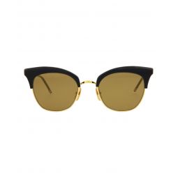 Thom Browne Womens Cat Eye Navy - 18K Gold wDark Brown - Gold Flash - AR Fashion Designer Eyewear