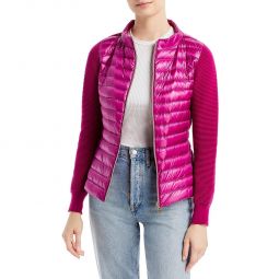 Womens Quilted Mixed Media Puffer Jacket