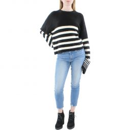 Womens Ribbed Trim Crew Neck Pullover Top