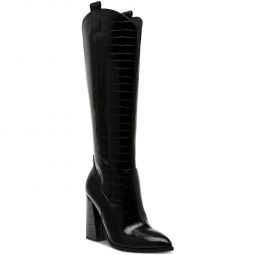 Charlot Womens Faux Leather Block Heel Knee-High Boots