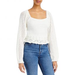 Womens Pintuck Square Neck Crop Sweater