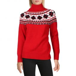Womens Ribbed Argyle Turtleneck Sweater