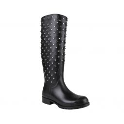 Saint Laurent Womens Black Rubber Rain Boots With Crystal Studs (35 EU / 5 US)