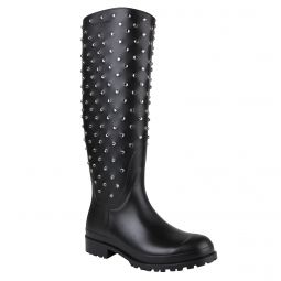 Saint Laurent Womens Black Rubber Women Rain Boots With Crystal Studs (36 EU / 6 US)