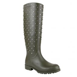 Saint Laurent Womens Diamond Studs Olive Green Rubber Rain Boots