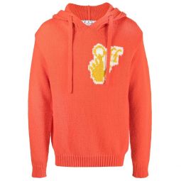 Off-White Mens Intarsia Knit Wool Chunky Hoodie Sweatshirt Orange