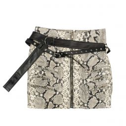 UNRAVEL PROJECT Gray Leather Snakeskin Print Mini Skirt