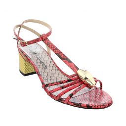 Roberto Cavalli Class Coral/Gold Leather Classic Sling Back Mid Heel Shoes-
