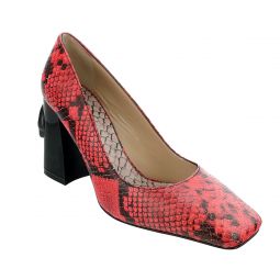 Roberto Cavalli Class Coral/Black Textured Leather Square Toe Block High Heel Pump-