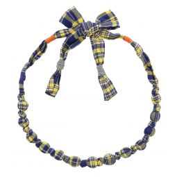 Miu Miu Blue Yellow Plaid Bead Statement Necklace-One Size