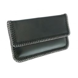 Pierre Cardin Black Leather Medium Enveloppe Curb Chain Embelished Clutch