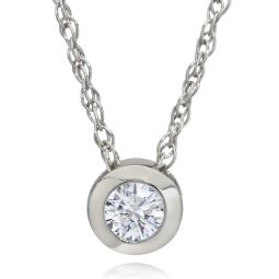 1/3 ct Bezel Solitaire Natural Diamond Pendant 14K White Gold Womens Necklace