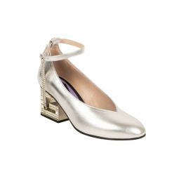 GUCCI Silver Leather Crystal G Mid-Heel Pumps