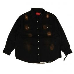 424 ON FAIRFAX Black & Brown Distressed Workwear Denim Shirt