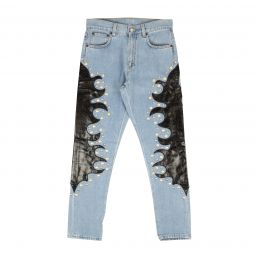 MOSCHINO COUTURE Blue Leather Flame Detail Jeans