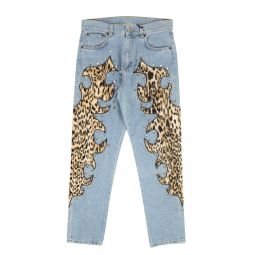 MOSCHINO COUTURE Blue Leopard Flame Detail Jeans