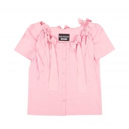 BOUTIQUE MOSCHINO Pink Bow Accented Short Sleeve Blouse