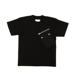 SACAI Black Cotton Zipper Short Sleeve T-Shirt