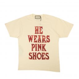GUCCI Ivory He Wears Pink Sequin Shoes Short Sleeve T-Shirt