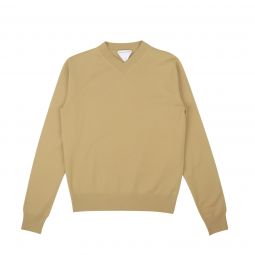 BOTTEGA VENETA Camel Tan V-Neck Knit Pullover Sweater