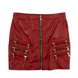 UNRAVEL PROJECT Red Leather Triple Zip Mini Skirt