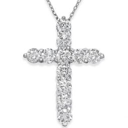 2 1/4cttw 14k White Gold Real Diamond Cross Pendant (1 inch tall) Necklace