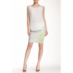 T TAHARI Womens Wesley Lime Green White Abstract Print Mini Stretch Cotton Skirt
