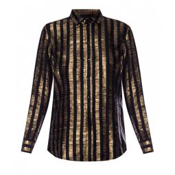 Saint Laurent Womens Silk Striped Dress Shirt Black Gold
