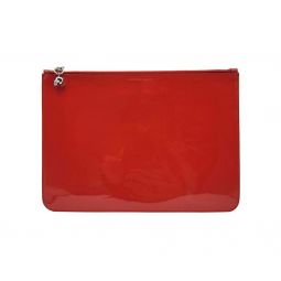 Alexander McQueen Womens Red Charm Patent Leather Silver Skull Large Pouch 420860 6226