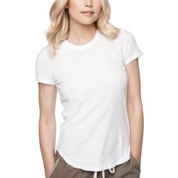 James Perse Womens White Short Sleeve Slub Crew Neck T-Shirt