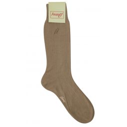 Brioni Mens Light Brown 100% Cotton Ribbed Knit Logo Socks