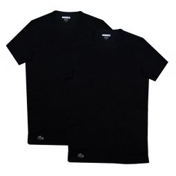 LACOSTE Mens Black Cotton Crew Neck Short Sleeve Logo Undershirt T-shirt 2 Pack