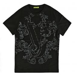 VERSACE JEANS Mens Black 100% Cotton Short Sleeve Logo Graphic T-shirt Tee