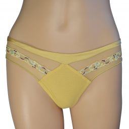 La Perla Womens Gold Silk Lace Thong Designer Underwear