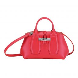 LongChamp Womens Poppy Pink Leather Roseau XS Leather Tote Crossbody Bag