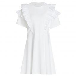 See by Chloe Womens White Cotton Ruffle T-Shirt Dress