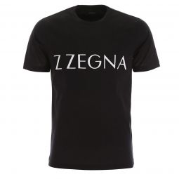 Z Zegna Mens Black Logo Short Sleeve Cotton T-Shirt