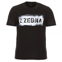 Z Zegna Mens Black Graffiti Logo Short Sleeve Cotton T-Shirt