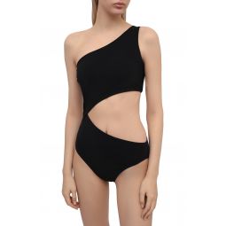 Tory Burch Womens One Shoulder One Piece Solid Black Swimsuit