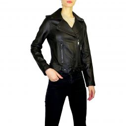 Michael Kors womens Moto Leather Jacket-Black