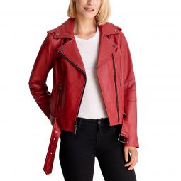 Michael Kors womens Moto Leather Jacket-Scarlet