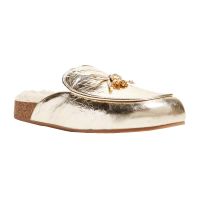 Tory Burch Womens Spark Gold Genuine Shearling Lined Mule with Charm Shoes