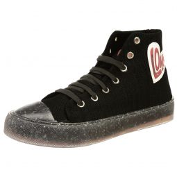 Love Moschino Womens Black Canvas Heart Lace Up Hi Top Sneakers
