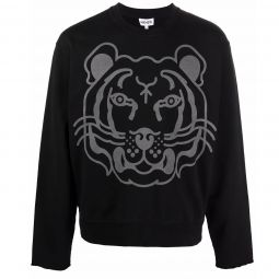 Kenzo Mens Black Gray Tiger Print Logo Sweatshirt