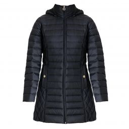 Michael Michael Kors Womens Black Hooded Down Packable Jacket Coat with Removable Hood 3/4 Length