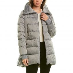 Herno Womens Gray Puffer Jacket with Lurex Detail Down Fill Coat Quilted