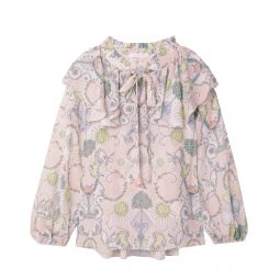 See by Chloe Womens Pussy-Bow Ruffled Printed Crepe de Chine Blouse